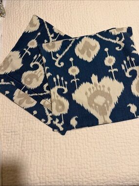 Custom made Navy Blue & Cream Ikat Accent Pillow Covers (2) without inserts .